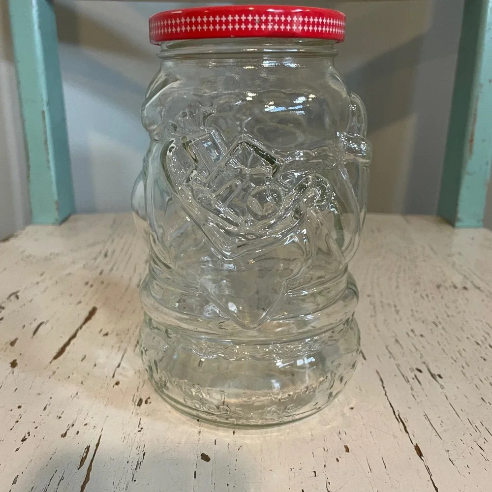 Vintage 1992 Kraft Grape Jelly Santa Jar 32 oz Clear Embossed Glass Christmas
